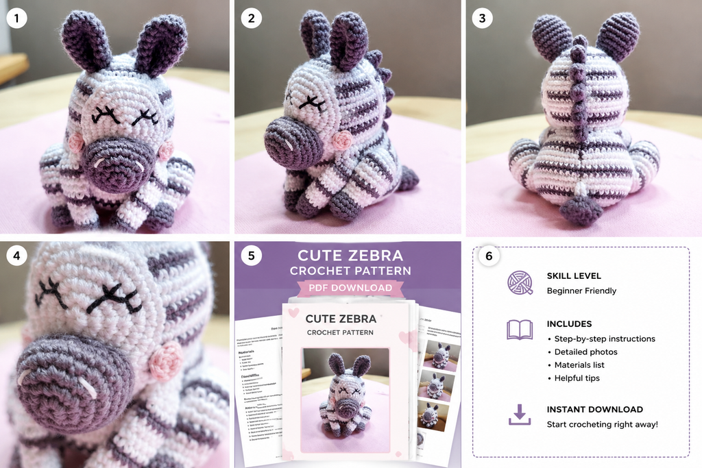Cute Zebra Crochet Pattern PDF | Easy Amigurumi Digital Download