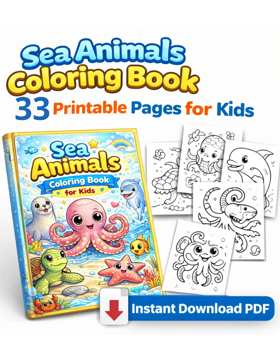Cute Sea Animals Coloring Book for Kids – Printable PDF
