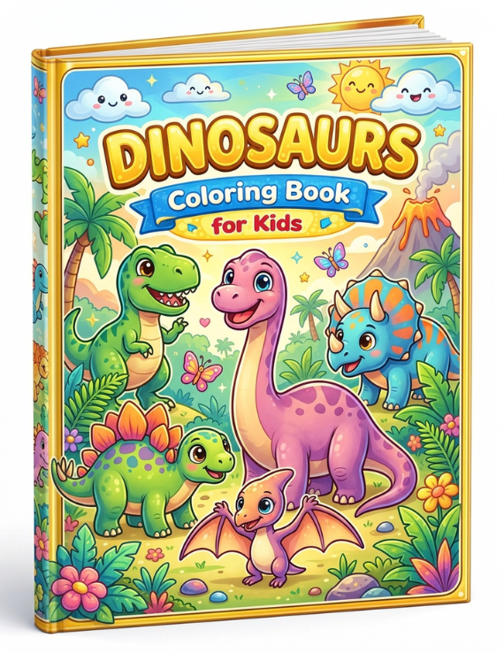 Cute Dinosaurs Coloring Book for Kids – Printable PDF